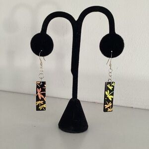 Handcrafted Sterling Silver Black Dragonfly Earrings